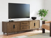 Bay Furniture Gallery - Ashley Furniture - Roanhowe 85" TV Stand - 85" / Brown - W769-68